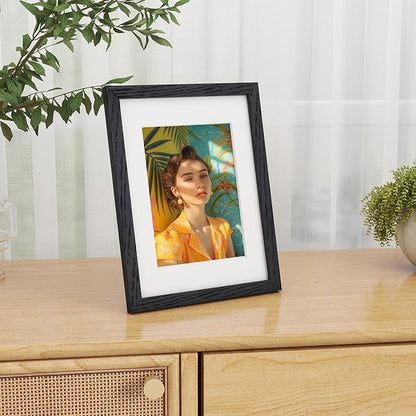 Black Picture Frame 8.5x11, Natural Oak Wood 8.5 x 11 Photo Frame, 8.5 by 11 Frame for Wall, 8.5x11 Picture Frame with Mat for 6x8, Tempered Real Glass, Black Color, Set of 1