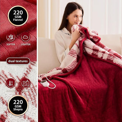 Heated Electric Blanket King Size - 100"x90" Flannel Heating Blanket with 10 Heating Levels & 5 Time Settings Over-Heat Protection, Winter Warmer for Adults with ETL Certification（Red）