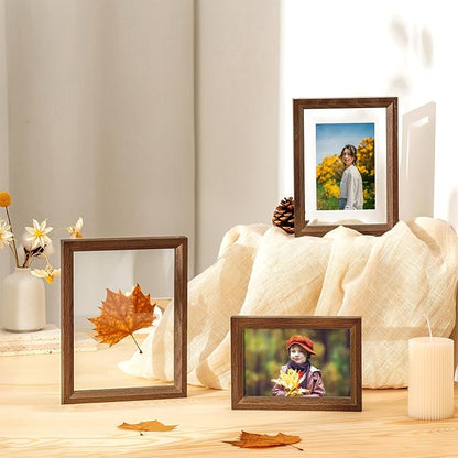 Axeman 4x6 Floating Picture Frame - Solid Oak Wood Picture Frame, Double Tempered Glass Photo Frame 2x3 3.5x5 4''x6'' Wood Frame, Wall Mount Or Tabletop Standing, Walnut