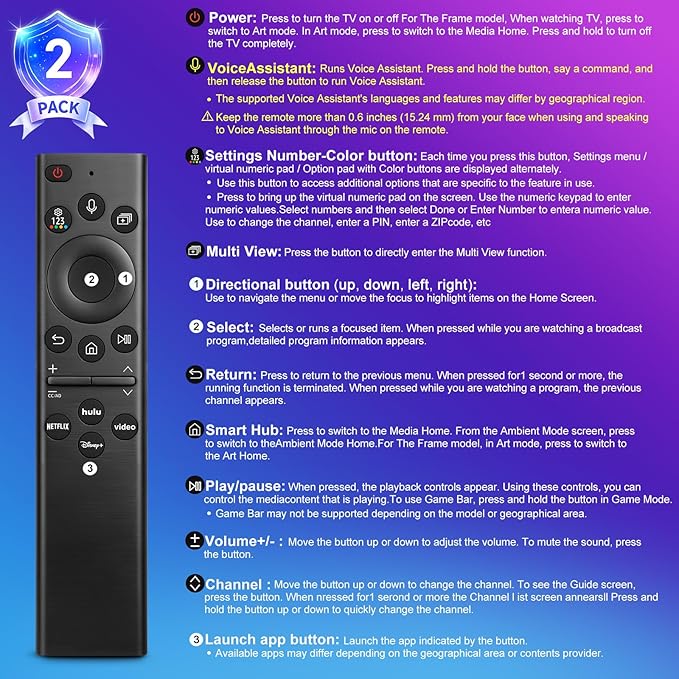 Replacement-Voice-for-Samsung-Smart-TV-Remote-Control-Universal BN59-01385A Compatible with Samsung Frame Curved QLED Crystal UHD TVs