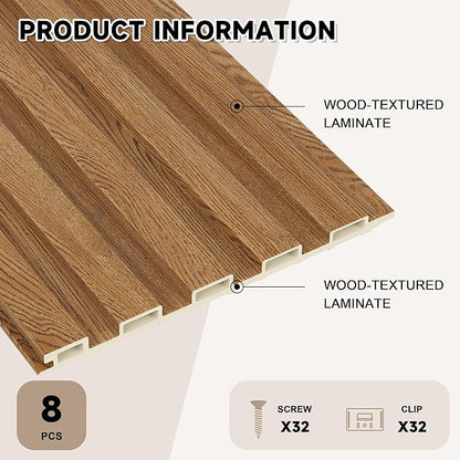 WPC Slat Wall Paneling,8-Pack 3D WPC Wood Wall Panels,Acoustic Wall Panels for Interior Wall Decor,Living Room,Bedroom,Golden Oak,95 x 6 in