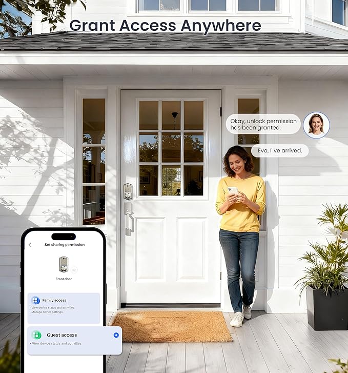 Veise VE017-D Fingerprint Smart Front Door Lock Set, App Control, 8-in-1 Keyless Entry Deadbolt with Lever Handle, Emergency Power Port, Auto Lock, Touchscreen Keypad, Easy Install, Satin Nickel