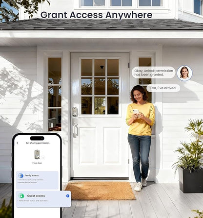 Veise VE017-D Fingerprint Smart Front Door Lock Set, App Control, 8-in-1 Keyless Entry Deadbolt with Lever Handle, Emergency Power Port, Auto Lock, Touchscreen Keypad, Easy Install, Satin Nickel