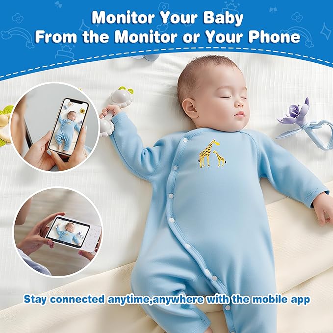 Baby Monitor with 1 or 2 HD Cameras – No WiFi Needed, AI Sleep Detection, Night Vision, Two-Way Talk, Temperature Alerts – Split Screen Option (2 Camera)