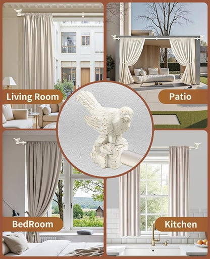 White Curtain Rod 36 to 120 Inches Curtain Rods for Windows Adjustable Drapery Rod with Bird Finials Heavy Duty Curtains Rods White for Kitchen Window Living Room