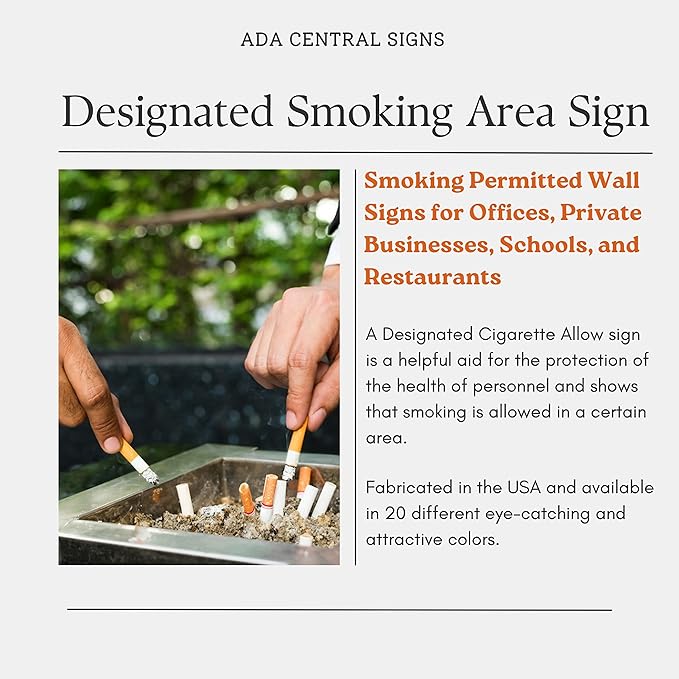 6" X4" Designated Smoking Area Sign - ADA Compliant Tactile Graphics Grade 2 Braille Text | Smoking Permitted Wall Signs for Offices, Private Businesses, Schools, and Restaurants