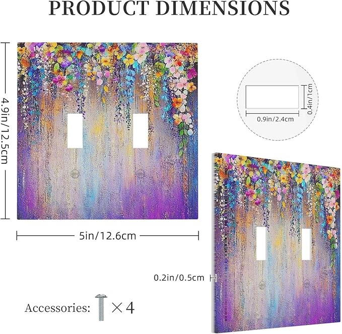 Colorful Country Flower Wildflower Floral Decorative Switch Plates 2 Gang Double Toggle Outlet Light Switch Cover Wall Plate Electrical Faceplate For Bed Room Living Room Decor