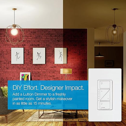 Lutron Caseta Original Smart Dimmer Switch (Lutron Smart Hub Required), for LED Lights, 150 Watt, Single-Pole/3-Way, No Neutral Required, PD-6WCL-WH, White, 4-Pack