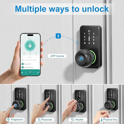 Smart Door Lock with Knob, LinkThai Keyless Entry Fingerprint Lock with Touchscreen Keypad, Electronic Knob Digital Lock for Front Door, Easy Installation