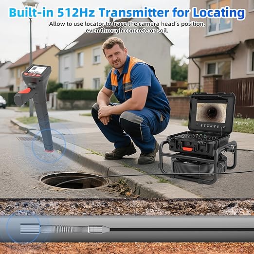 Sanyipace Sewer Camera Self Leveling, Drain Camera 100FT/30M with Meter Counter, 10" HD 1080p Plumbing Cameras with 12 LEDs, IP68 & 32GB DVR, Industrial Endoscope for Duct Sewer Line Pipe Inspection