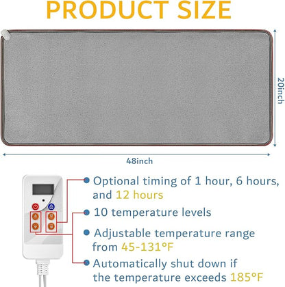 PVC 110V Heated Floor Mat Heater for Foot Warmer Under Desk 48 x 20 Inch Carbon Crystal Wood Stripe Electric Heating Carpet Pad Energy Saving Indoor Heated Rug for Home Office House Gray