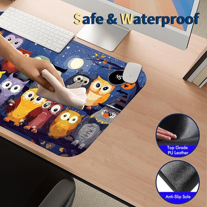 Heated Mouse Pad with 3 Temperature Settings(104°F–122°F),Large 24x14.2 Inch PU Leather Heated Desk Mat,Waterproof Warming Pad for Office,Gaming & Cold Hands Relief,Colorful Night Owls