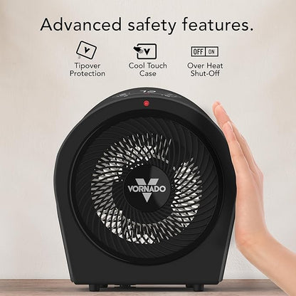 Vornado Velocity 3R (2025) Whole Room Space Heater with Timer, Adjustable Thermostat, and Advanced Safety Features, LED Touch Controls, Powerful Heater for Bedroom and Home, Black