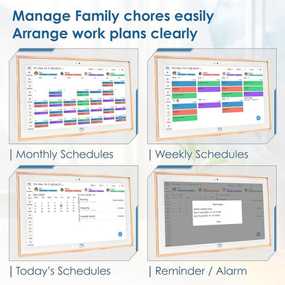 USIN 15.6 inch Wooden Digital Calendar, Wall Touch Screen Home Organizor, Family Chore Charts and Meal Planner, Interactive Display schedule, Desk and Wall Mounted, Electronic Calendars with Free App