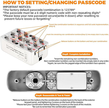 Stainless Steel Mechanical Keypad Entry Door Handle Lock,Commercial Keyless Push Button Code Door Lever,Single-Sided Combination &Interior Non-Locking,Exterior Auto-Lock,for Outdoor,Silver