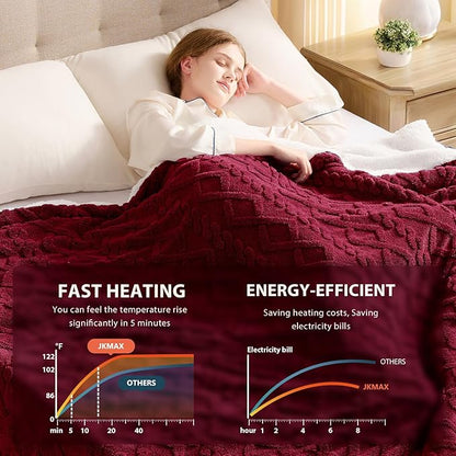 Heated Electric Blanket Queen Size-84"x90" Heating Blanket with 10 Heating Levels & 5 Time Settings Over-Heat Protection，Winter Warmer for Adults with ETL Certification（Red）