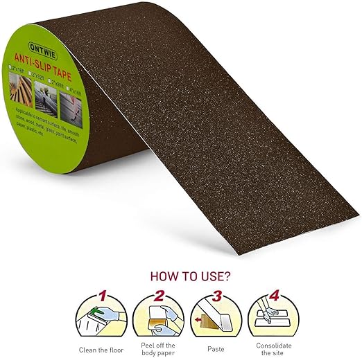 16.4ft X 4 Inch Non Slip Safety Grip Tape for Stairs Steps Non Skid Tread High Traction Friction/Strong Grip Abrasive Adhesive Hazard Caution Tape(4" Width, Brown)…