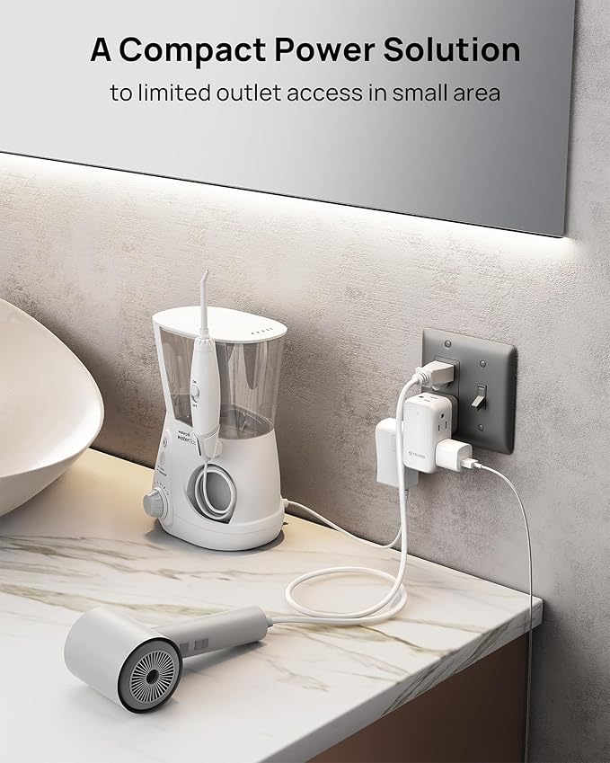 TROND Outlet Extender with 360 Rotating Plug, 6 AC Outlet Splitter, Turn One into Multiple Sideways Plug Adapter, Small Power Extension for Home Office Travel Cruise Ship Essentials