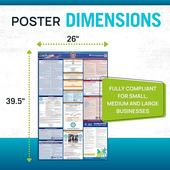 Virginia 2026 Labor Law Poster – State & Federal Compliance – OSHA, EEOC, FMLA, Minimum Wage – Durable, Laminated & Waterproof Workplace Employment Poster – Made in USA – 26” x 39.5”