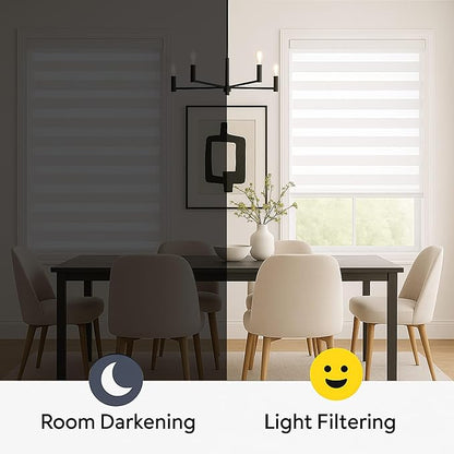 Shadesu Cordless Zebra Blinds for Windows, 72" W x 72" H, White, Dual Layer Free-Stop Zebra Shades, Light Control for Day and Night, Sheer Blinds for Indoor Windows, Bedroom, Kitchen