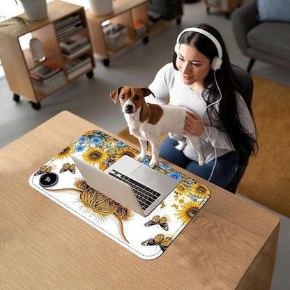 Heated Mouse Pad with 3 Temperature Settings(104°F–122°F),Large 24x14.2 Inch PU Leather Heated Desk Mat,Waterproof Warming Pad for Office,Gaming & Cold Hands Relief,Sunflower Cow