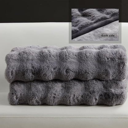 SAPHREAS Faux Fur Throw Blanket for Couch, Fluffy Fuzzy Bubble Blanket for Sofa Bed Living Room, Grey Decor Soft Cozy Gifts for Women Men, 60x80” Gray