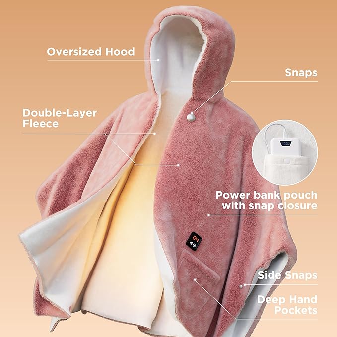 Bedsure Cordless Wearable Heated Blanket - Fluffy Electric Blanket Hoodie with 20000mAh Battery Pack, Portable USB Heated Shawl as Winter Gifts for Women Mom, 4 Heat Levels & 4 Timers, 55"x69", Blue