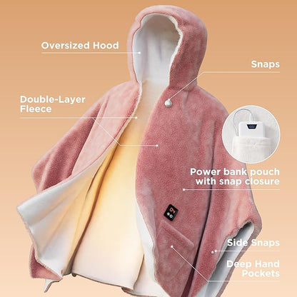 Bedsure Cordless Wearable Heated Blanket - Fluffy Electric Blanket Hoodie with 20000mAh Battery Pack, Portable USB Heated Shawl as Winter Gifts for Women Mom, 4 Heat Levels & 4 Timers, 55"x69", Blue