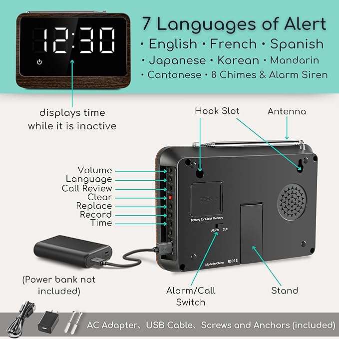 Nurse Call System Wireless Caregiver Pager Bell Buttons for Elderly at Home Call Light for Seniors Clinic, Elderly Monitoring, Care Facility, Restaurant Black Walnut