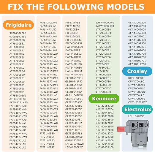 Upgraded 131763202 131763256 1317632 131763255 Washer Door Lock Switch and 131763310 131763302 Washer Door Striker for Frigidaire Kenmore Crosley FAFW4011LW0 FAFW3511KW0 Washing Machine