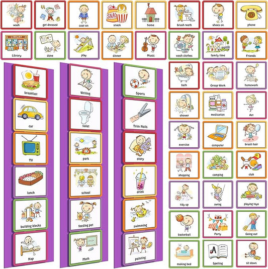 Geyee 60 Pcs Visual Schedule Cards Daily Routine Chart Visual Planner Cards Bulk for Autism Learning Materials Asperger's ADHD Home Education Behavioral Tool(Purple)