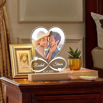 Custom Picture Frames with Photo, Custom Photo Frame with Night Light, Personalized Picture Frame, Personalized Anniversary Valentines Day Gifts for Women Men Him Her Girlfriend Boyfriend Couple Wife