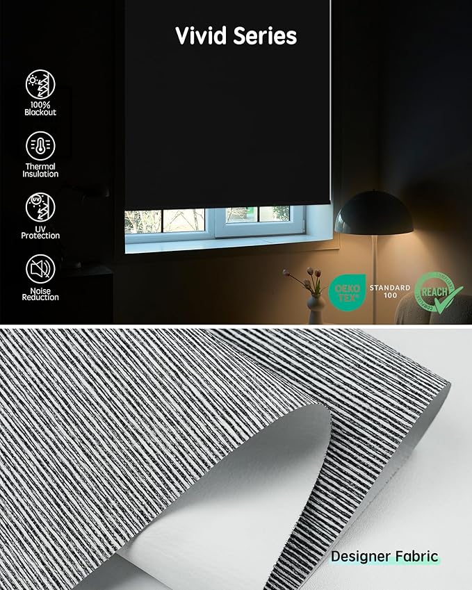 Yoolax Motorized Blinds with Remote, Smart Blinds for Windows Blackout Automatic Shades Compatible with Alexa Remote Control Roller Window Shades with Valance, Custom Size (V-Basalt Stripe)