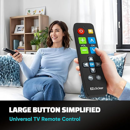 Big Button Universal TV Remote (Black) Simple Easy to Use, Great for Seniors, Works with Major TV Brands (2xAAA Batteries Not Included)