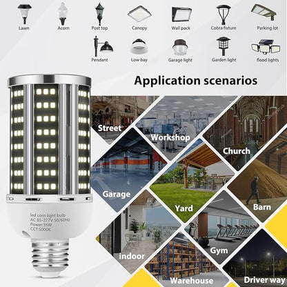 35W LED Corn Light Bulb 2 pack,(300W Equivalent )Commercial Grade Daylight 5000K E26/E39 5000LM Medium Mogul Base LED Lamp,Large Area Lights For Outdoor Indoor Garage Warehouse Factory Bay Light