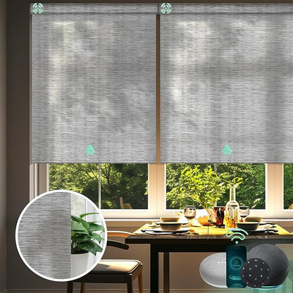 Yoolax Motorized Blinds with Remote, Light Filtering Smart Blinds Compatible with Alexa Google Home, Automatic Shades for Windows Living Room, Custom Size (50% Blackout V-Jungle Greyish White)