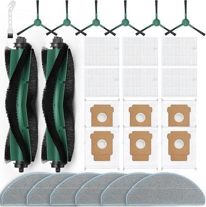 27 Pack Accessories Kit,Compatible with Roomba 104 / Q052 / 105 Vac / 105 Combo Robot Vacuum Cleaner Replacement Parts,2 Rubber Main Brush 6 Filters 6 Side Brushes 6 Vacuum Bags 6 Mop Pads