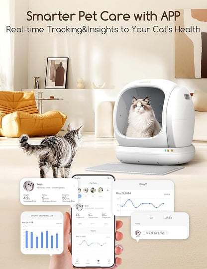 MeoWant Automatic Cat Litter Box, Large Opening Self Cleaning Litter Box with Safety Protection for Multiple Cats, App Control, Odor-Free, 75L Space, Yellow