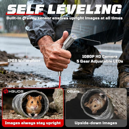 Sewer Camera 100ft, Self Leveling Drain Camera with Meter Counter, 7mm Thick Cable, 9" HD Screen 1080P Plumbing Cameras Snake with Light, 5100mAh Battery Duct Pipe Video Inspection Cam DVR 32GB