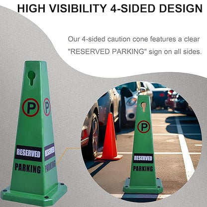 OrangeStar Reserved Parking Cones 4-Pack, 26.5" Large 4-Sided Message Safety Traffic Cones with Heavy Rubber Base for Indoor Outdoor Use, Parking Lot Control, Driveway Barriers