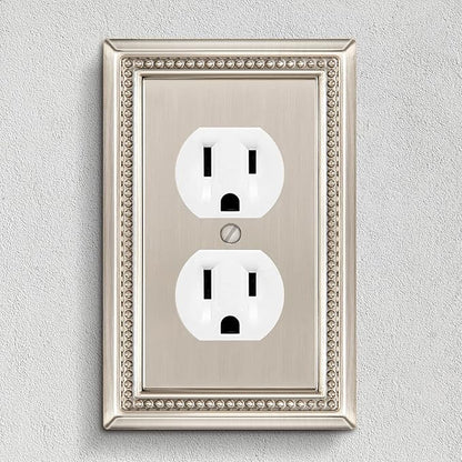 Henne Bery Sunken Pearls Heavy Duty Decorative Wall Plate Switch Plate Outlet Cover (Single Duplex, 3 Pack, Satin Nickel)