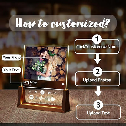 Personalized Couple Gifts For Boyfriend Girlfriend Him Her Husband Wife, Custom Acrylic Spotify Plaque With Photo Name, Customized Light Up Picture Frame For Anniversary Birthday Christmas Gifts