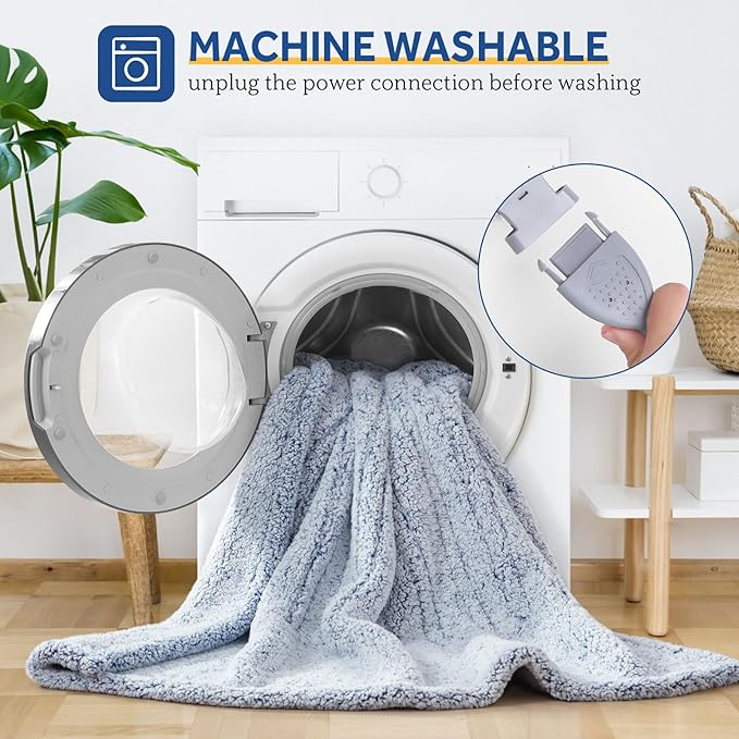 Sealy Electric Blanket Queen Size, Dual Control Soft Sherpa Heated Blanket with 10 Heating Levels & 1 to 12 Hours Auto-Off Settings Over-Heated Protection 84"x90" Machine Washable, Blue