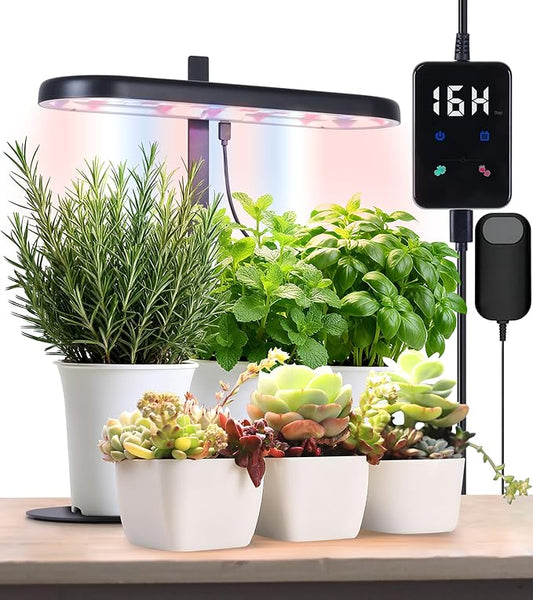 Grow Lights for Indoor Plants, 20W Full Spectrum LED Grow Lamp for Indoor Garden with Intelligent Controller, Height Adjustable, Ideal for Home Desk Plant Lighting (Black, Metal Base)