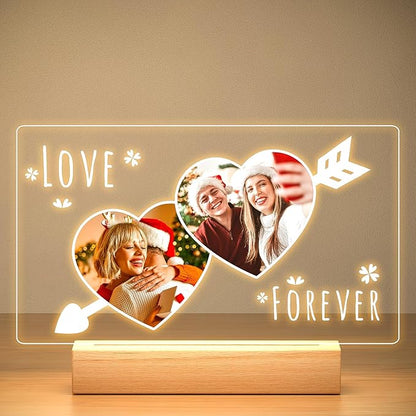 Personalized Christmas Anniversary Couple Gifts for Women & Men, Custom Picture Frame with Photo, Personalized Photo Frame with Night Light, Customized Gifts for Her & Him
