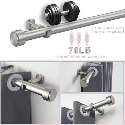 Heavy Duty Curtain Rods,1 1/4" Large Diameter Premium Nonadjustable Curtain Rod,42in/3.5ft Custom Window Treatment Rods with Durable Aluminum Brackets and End Caps,Brushed Nickel Finish