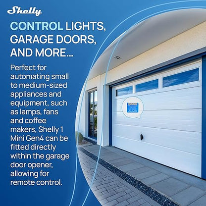 Shelly 1 Mini Gen4 | Wi-Fi, Zigbee & Matter Smart Relay Switch with Dry Contacts, 1-Channel 8A | Home Automation | Alexa, SmartThings, Google, Apple HomeKit Compatible | Garage Door Opener (2 Pack)