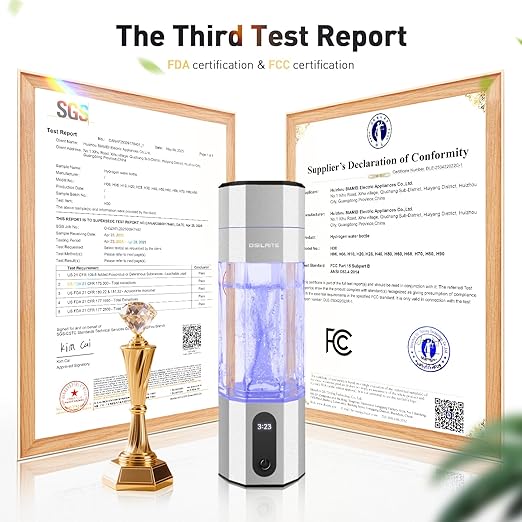 10000PPB+ Hydrogen Water Bottle SPE PEM Technology Hydrogen Water Generator with Seven Colorful Light-Best Hydrogen Water Technology (S-Gray)