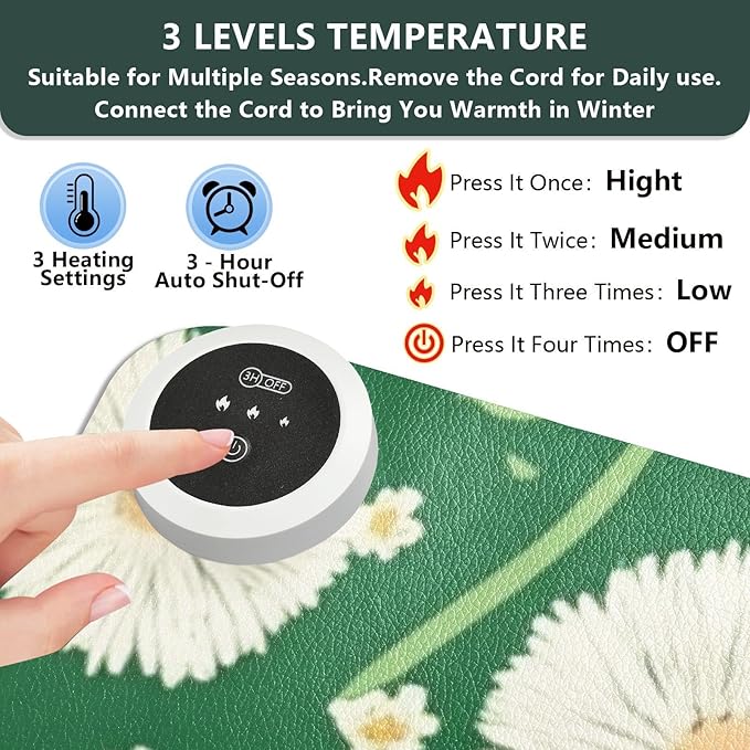 Heated Desk Pad Mouse Pad 31.5x13 Inch PU Leather Desk Mat with 3 Heat Levels Large Mouse Gaming Computer Laptop Mat Green Dandelion and Daisy