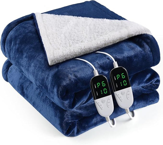 Heated Blanket Electric King Size 90"X100",Electric Blanket with 6 Heat Settings & 1-10 Hours Time Settings Auto-Off,Machine Washable Heating Blanket for Home and Office (Blue)